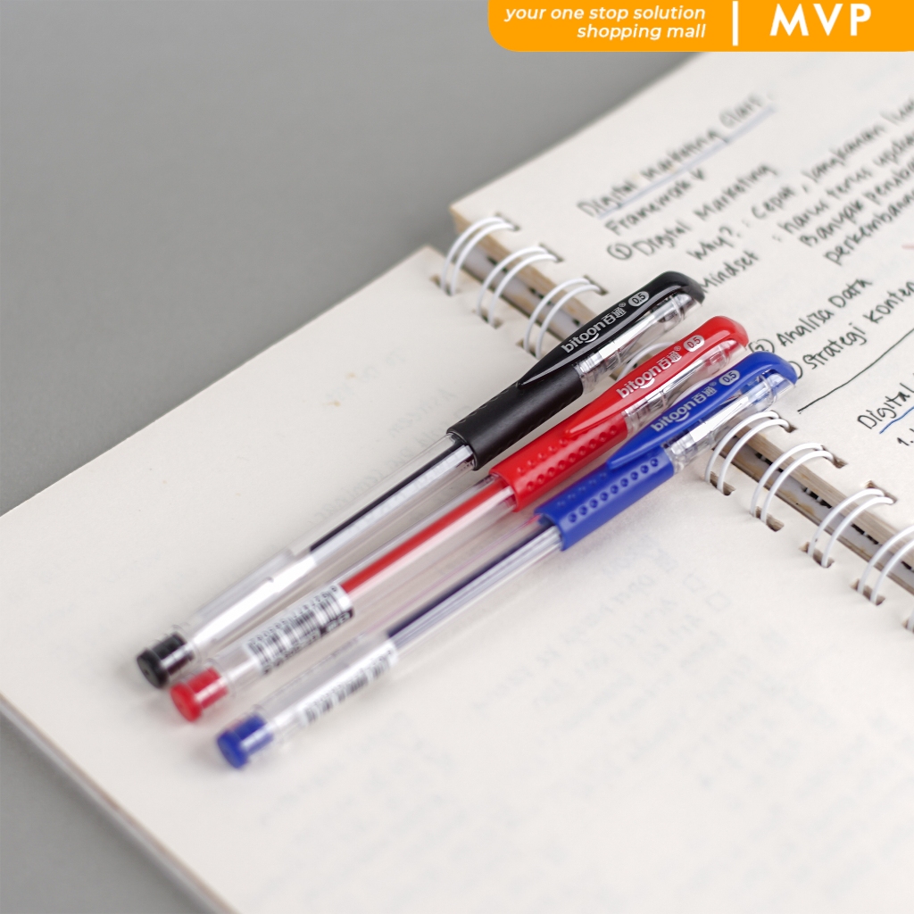 

MVP Pulpen Gel 0.5mm Bolpen Pena Pen Tinta Cair Standart Warna Hitam Merah Biru Pulpen Alat Tulis