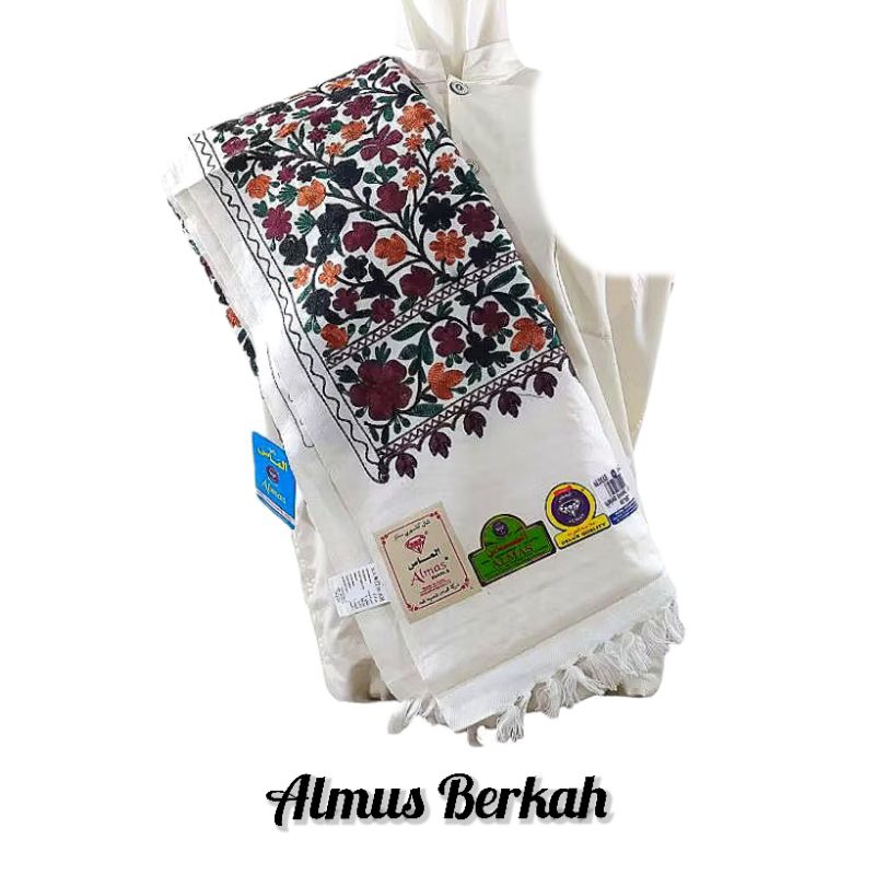 Surban Habib Umar Yaman Tebal Panjang Bordir Sulam Almas Putih Ecer Grosir