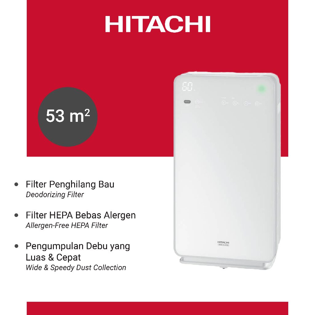 Purifikasi Udara dan Pelembap Hitachi EP-M70E, Putih Pearl 53m²