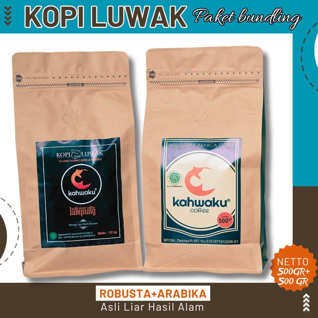 

Paket Kopi Luwak Liar Asli Sumatera 500gr Arabika Gayo & 500gr Robusta Lampung Exclusive & Authentic