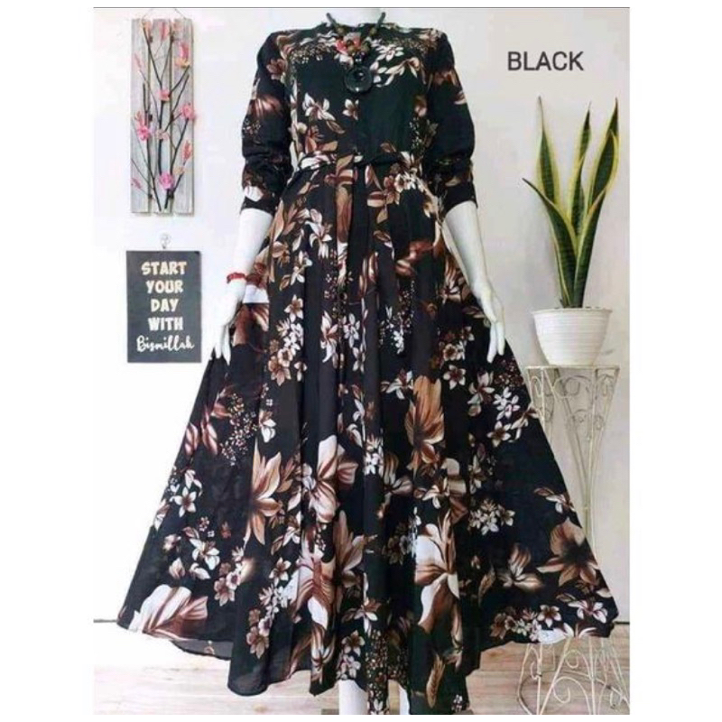 Gamis Motif Bunga sepatu busui friendly//Gamis katun bunga sepatu terbaru