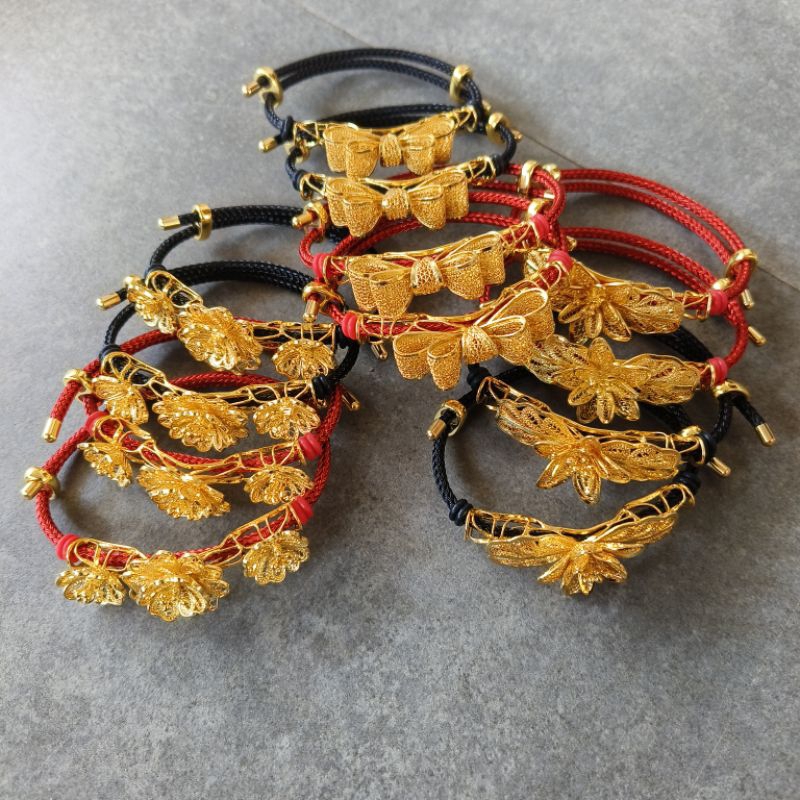paket usaha 12 biji gelang pandora lapis emas 24k, 3 motif 2 warna merah dan putih / gelang pandora 