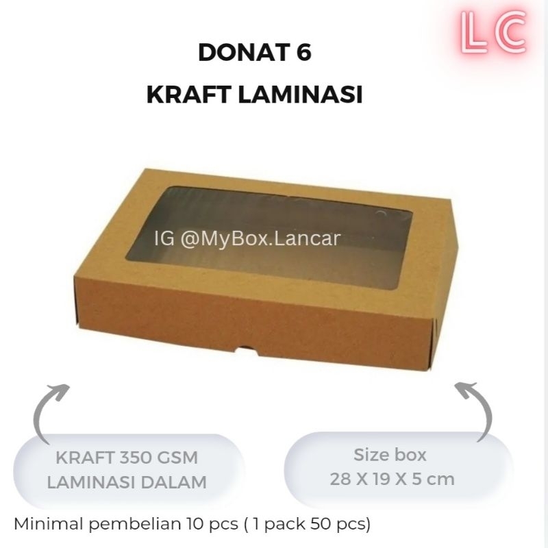 

(min 10 pcs) BOX DONAT ISI 6 KRAFT LAMINASI JENDELA WINDOW KOTAK KUE COKLAT