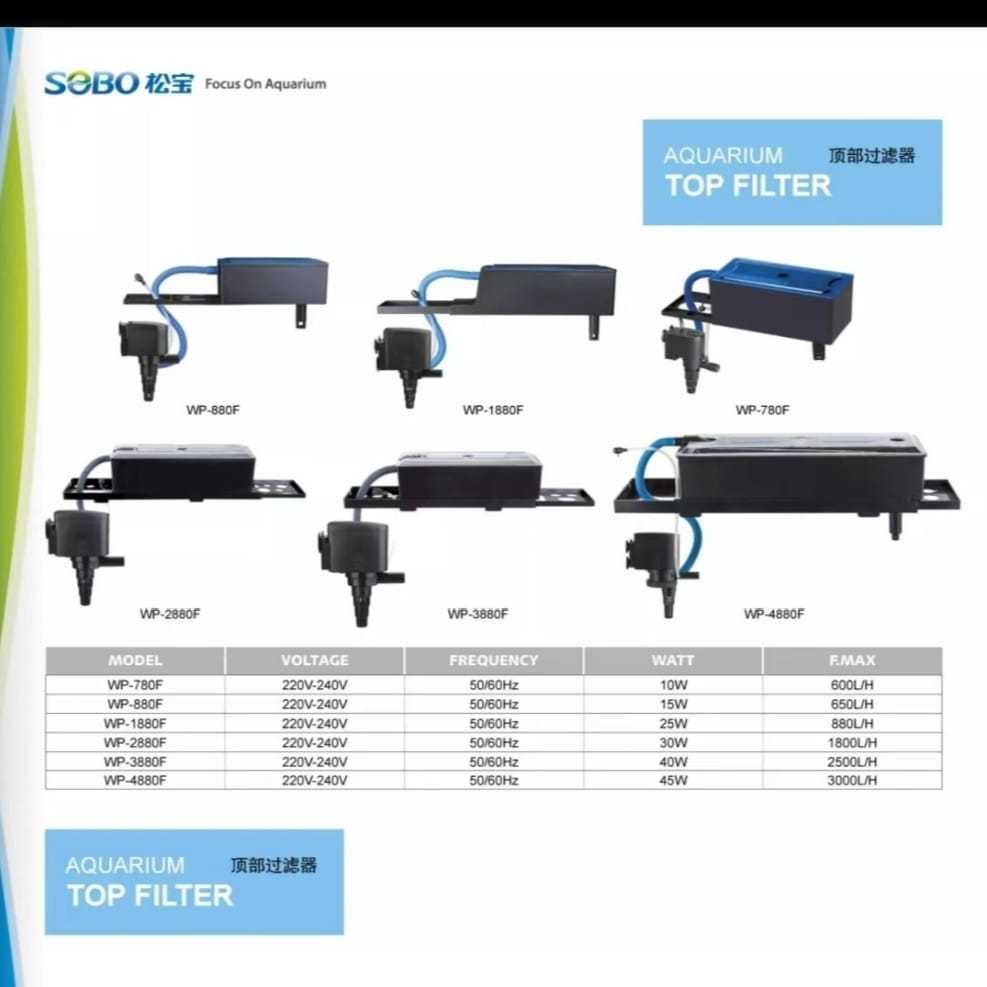 Top Box Filter Akuarium Set Pompa Celup 3000 L/H 45 Watt untuk Air Tawar dan Air Laut Aquarium Power