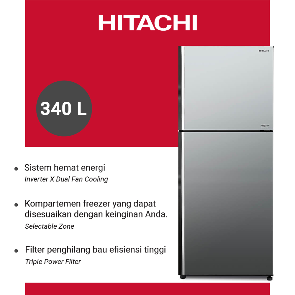 HITACHI Kulkas 2 Pintu 340 Liter R-VX40PGD9 BSL