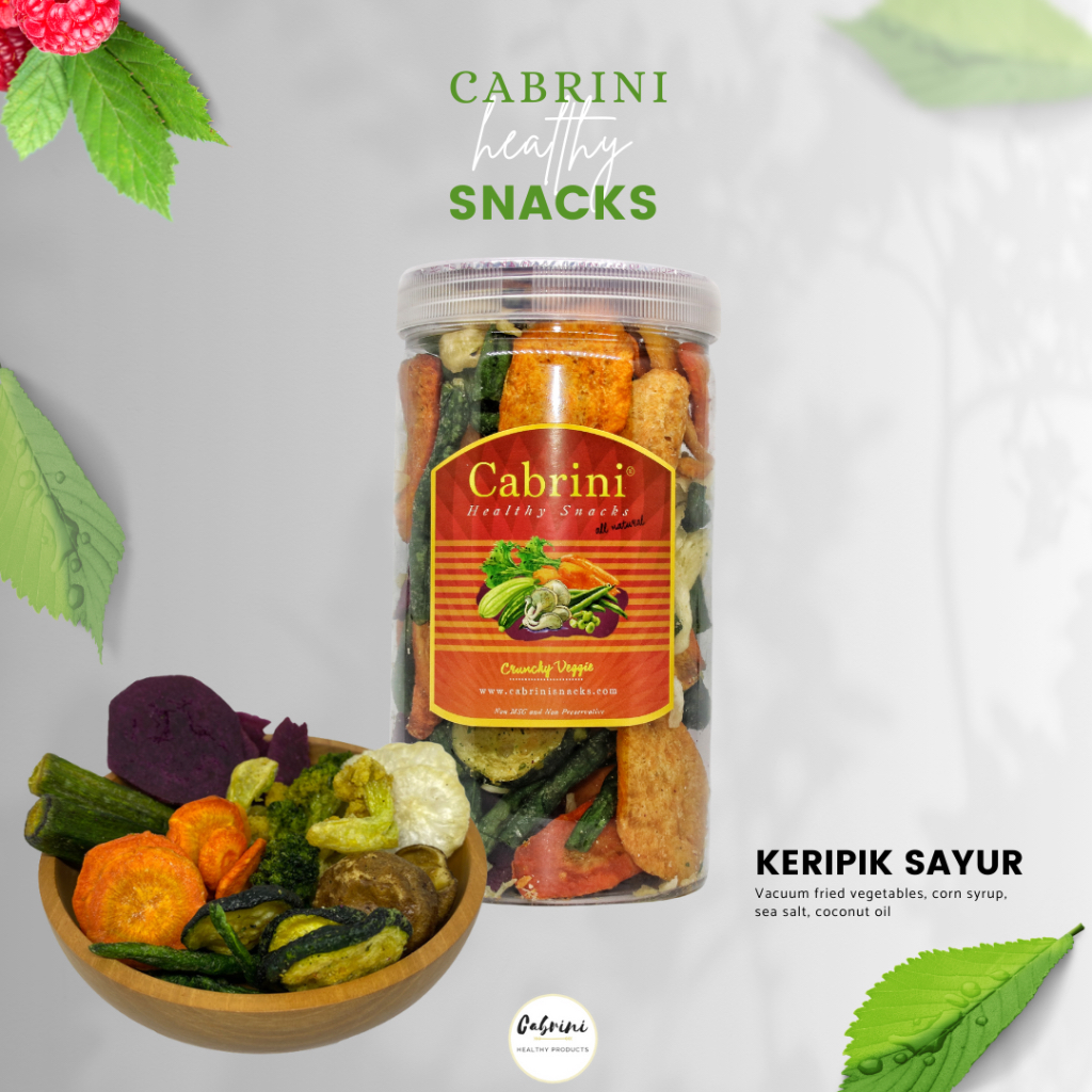 

Snack Cemilan Sehat Keripik Sayur Kering Mix Lokal Volume 1000ml CABRINI Crunchy Veggie