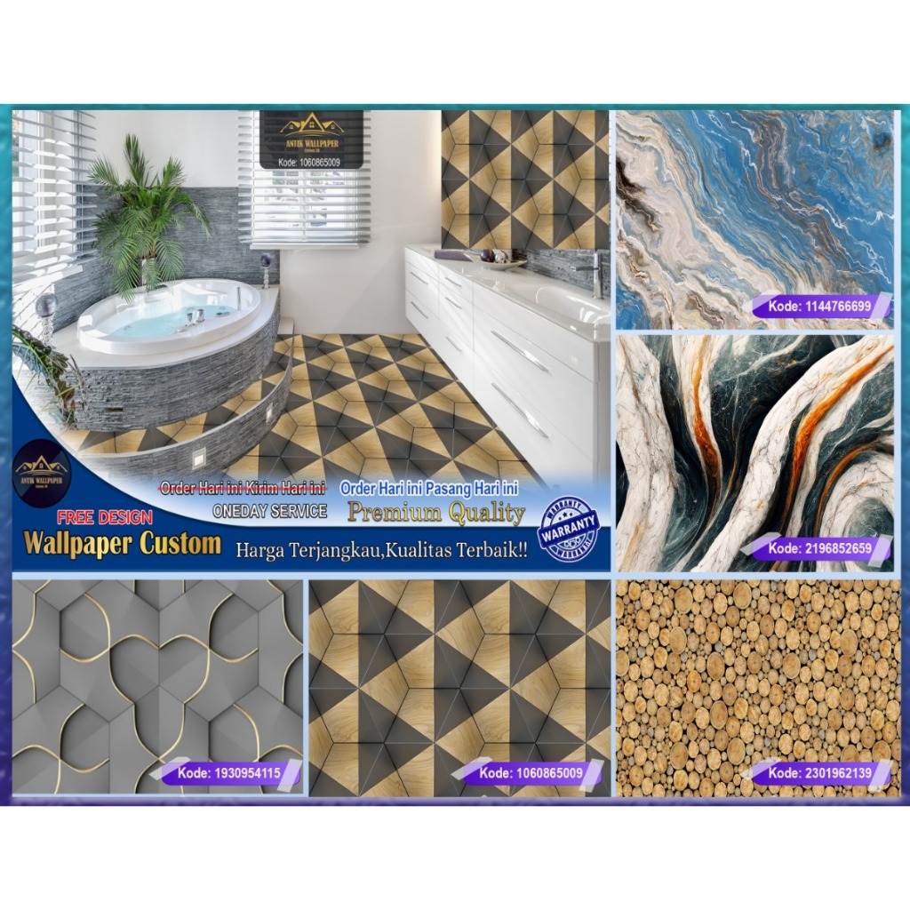 Stiker Lantai Custom 3D Tema Marmer | Batu Alam | Keramik | Stone