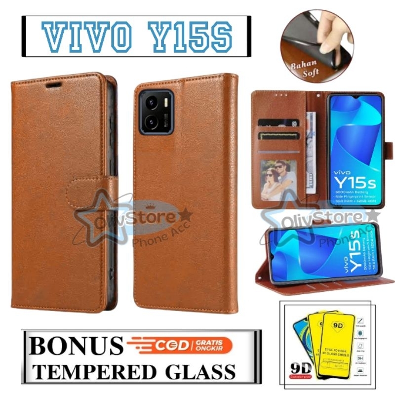 Sarung Dompet Untuk Hp Vivo Y15S Flip Case Leather Sarung Dompet Kulit Pemium