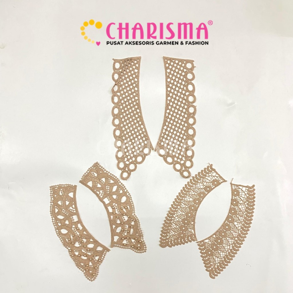 Charisma Kerah Renda Baju Warna Coklat - Kerah Baju gamis/kerah baju sarimbit/kerah baju anak / Dres