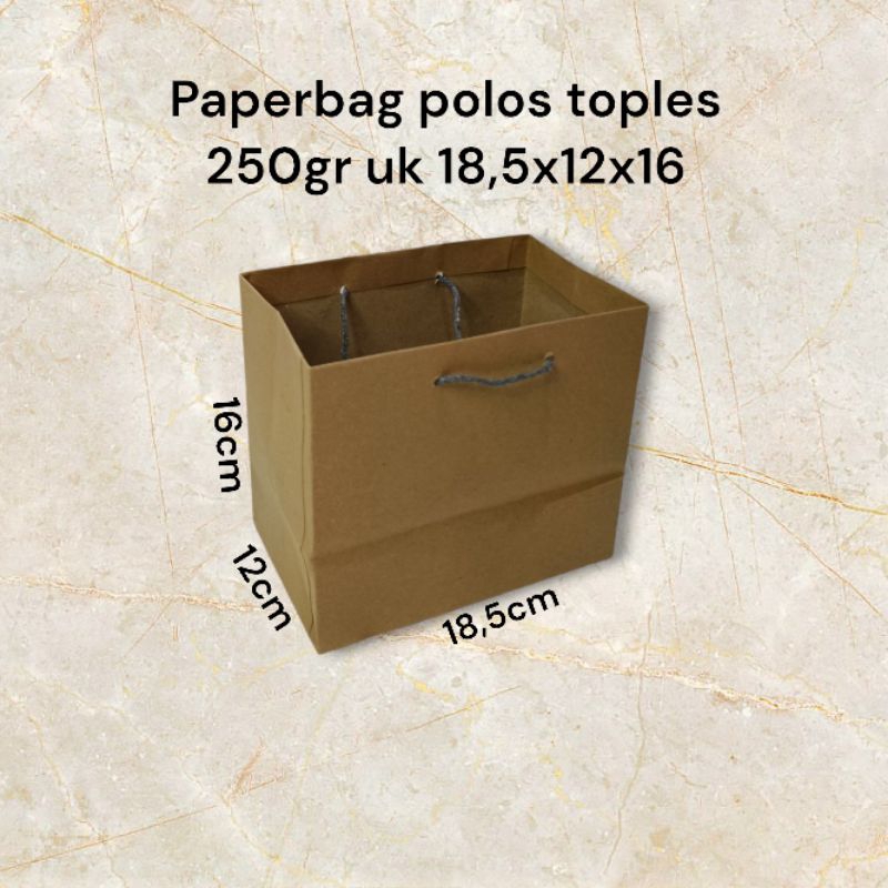 

Paperbag polos toples 250gr uk 18,5x12x16 (isi 12pcs)