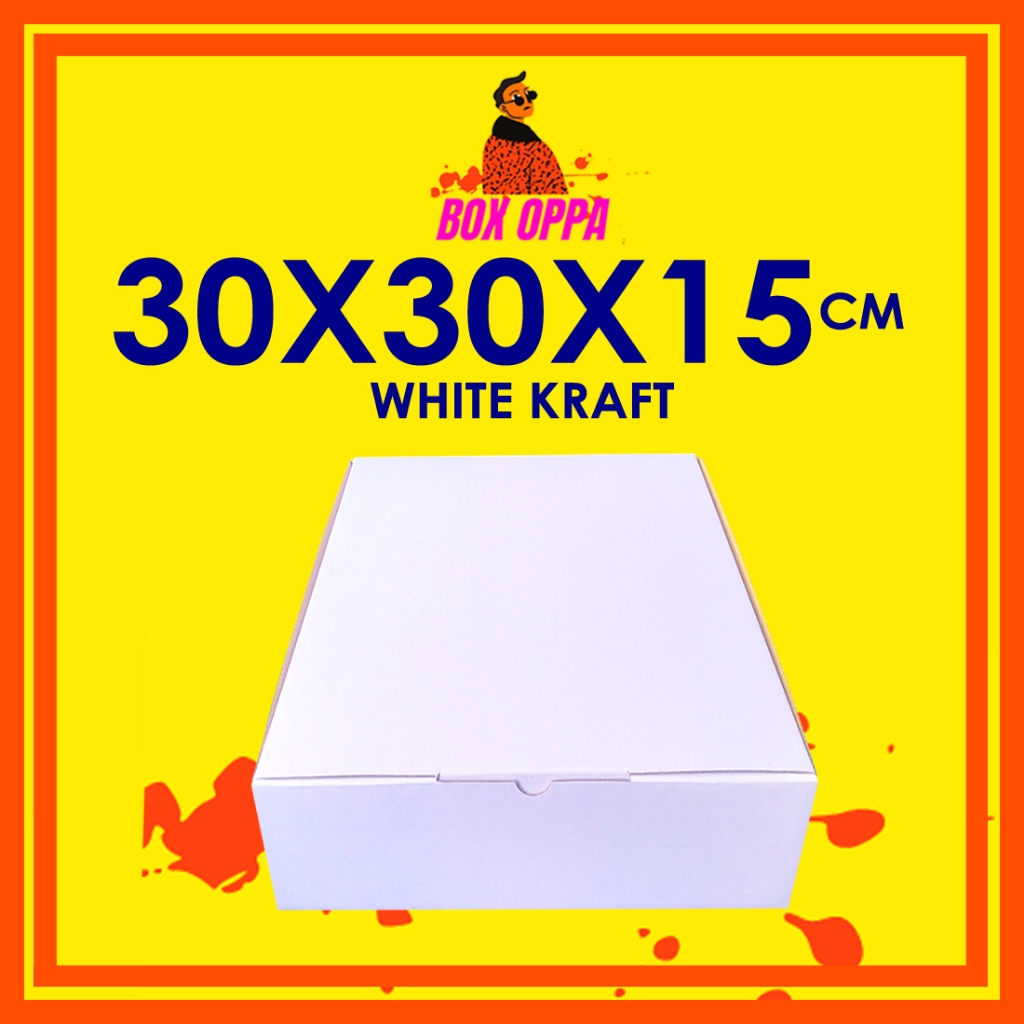 

Kardus PUTIH uk 30x30x15cm (ECER) Die Cut Box Kotak Packing Aksesoris Baju Makanan Pizza Hijab Kue