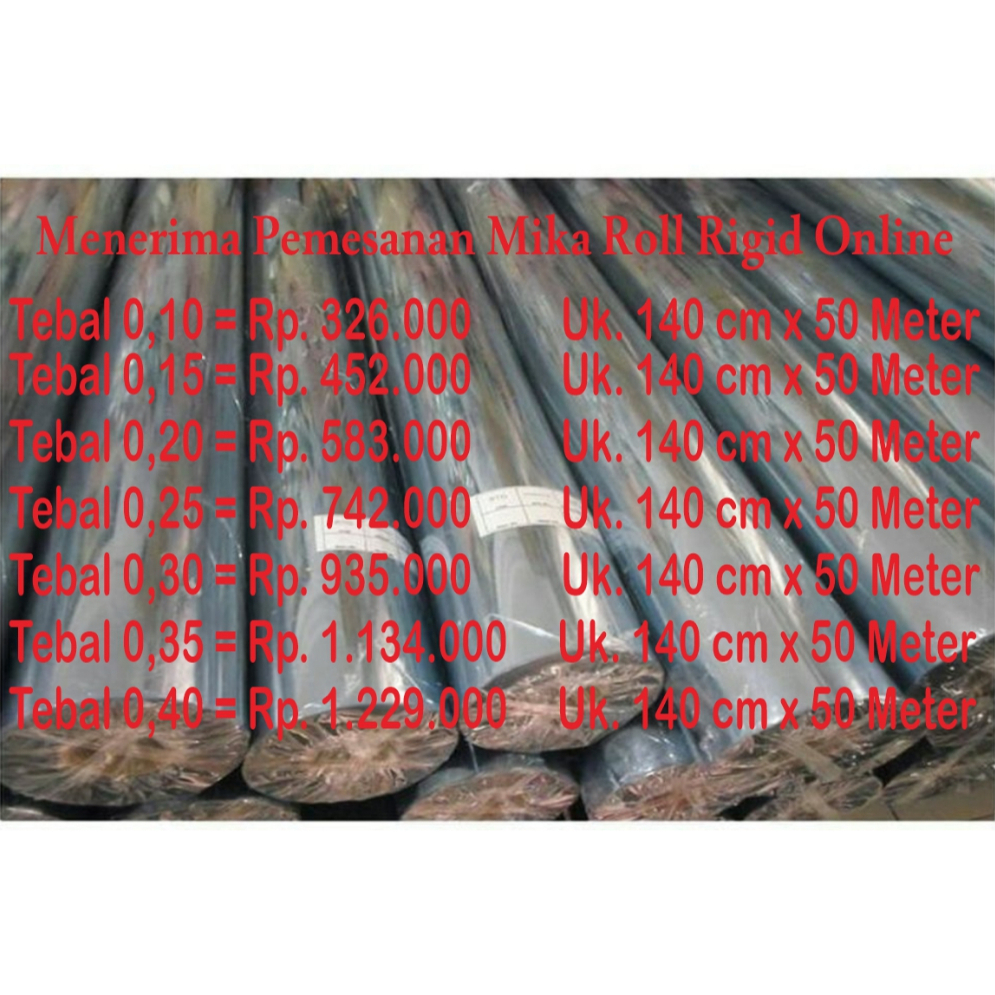 

Mika Rigid PVC Roll ( Tebal 0.10 Micron ) Lebar 140 cm Panjang 50 Mtr