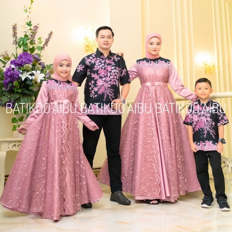 Sakura Couple Keluarga - Gamis Couple Keluarga Gamis Sakura Brokat Gamis Couple Keluarga Dress Coupl