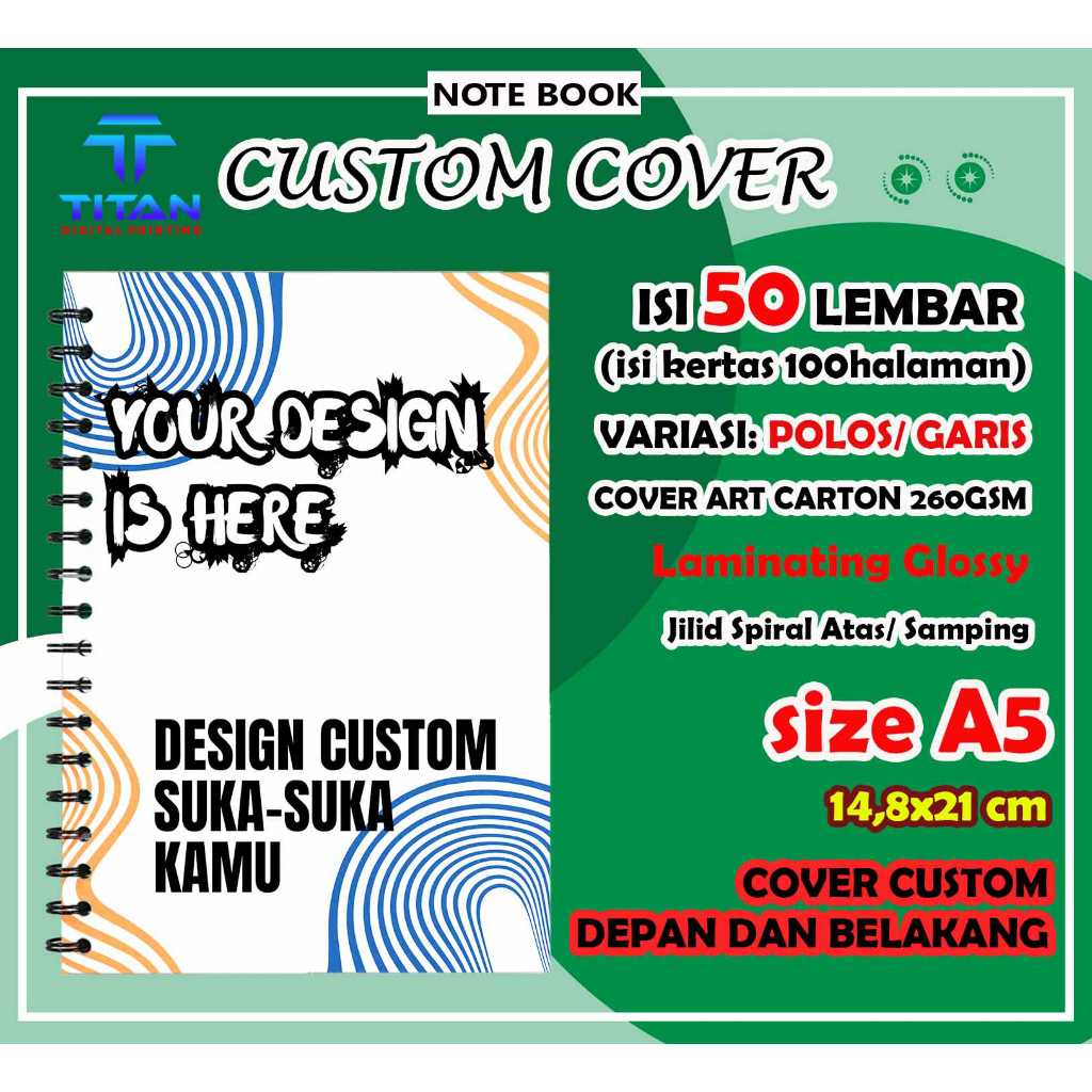 

Notebook/notes spiral custom A5 isi 50 lembar garis/polos