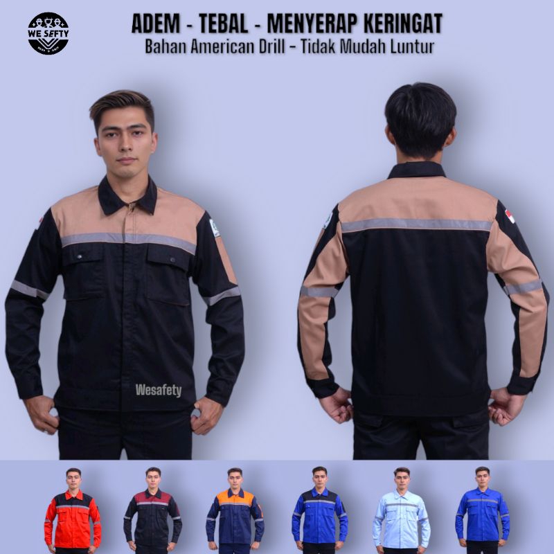 HITAM COKLAT - Workware & Uniform Atasan Baju seragam kerja Lengan panjang Wearpack Safety k3 Bahan 