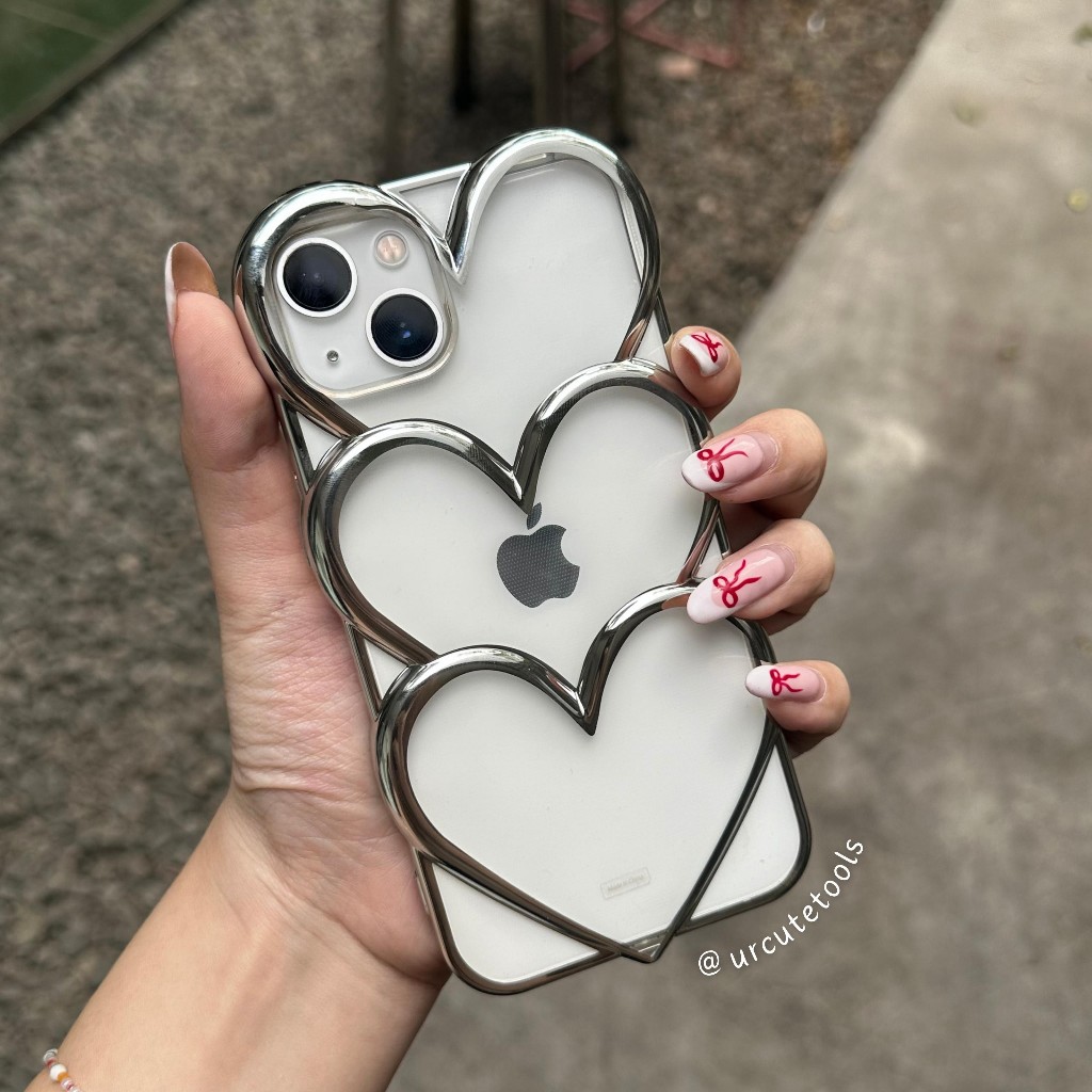 TRIPLE HEARTS METALIC CHROME CASE [READY STOCK] FOR IPHONE 12 - 15 PRO MAX | URCUTETOOLS