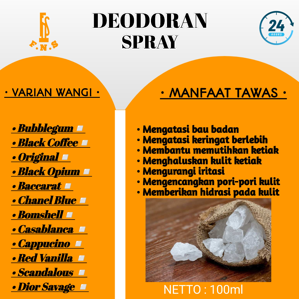 Deodorant Spray Tawas 100ml wangi original tawas