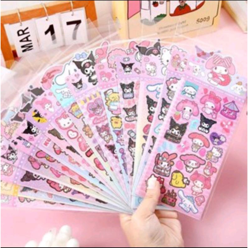 

GROSIR Stiker Gliter Hologram Karakter Sanrio Labubu Capibara