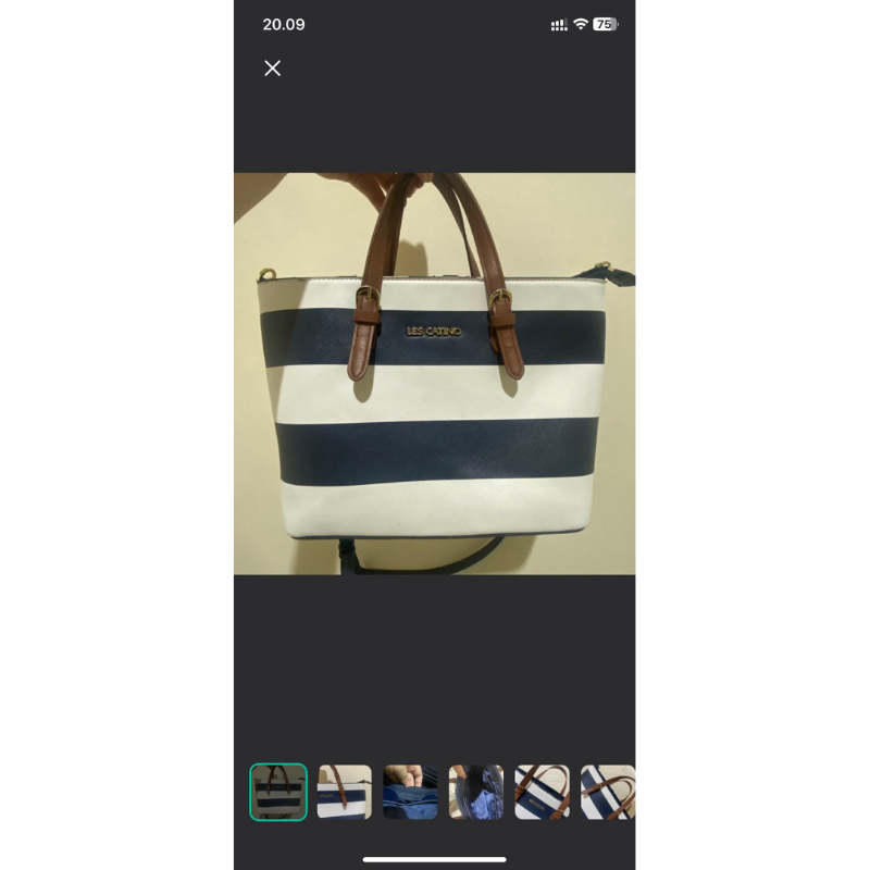 100% ORIGINAL TAS HANDBAG LES CATINO STRIPE HAND BAG TAS TANGAN SLING BAG SLINGBAG SECOND PRELOVED