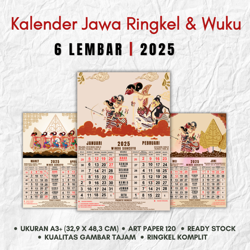 kalender Jawa 2025 Wuku & Ringkel ukuran A3+/kalender jawa 2025 lengkap
