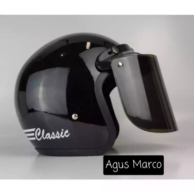 Helm bogo sni classic KACA FLAT SMOKE / GELAP pria wanita dewasa bisa cod bayar ditempat murah