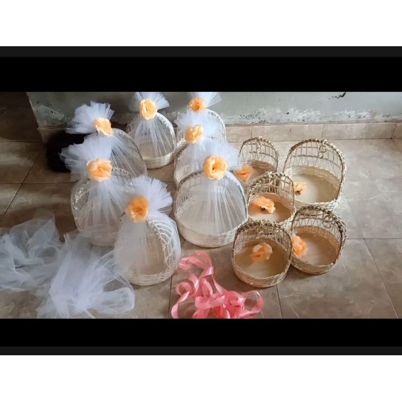 Sinarterang3 Keranjang Rotan Seserahan Plus Tile Parcel Sangkar Isi 3Pcs Hantaran Hampers
