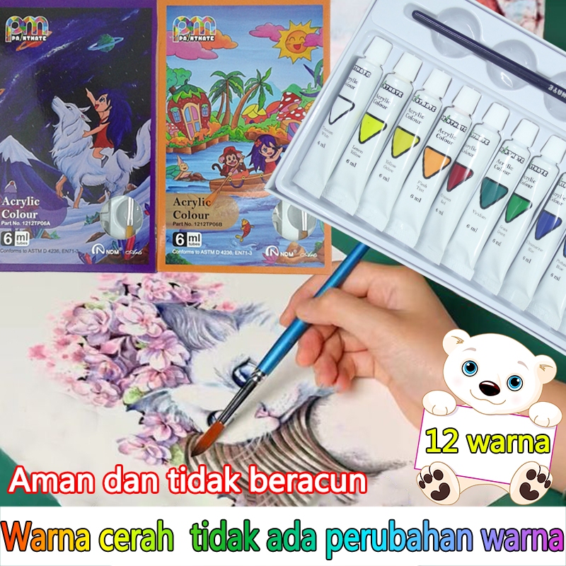 

NDM Cat Akrilik / Paintmate Acrylic Color Set 12C 6ml bonus kuas & palet