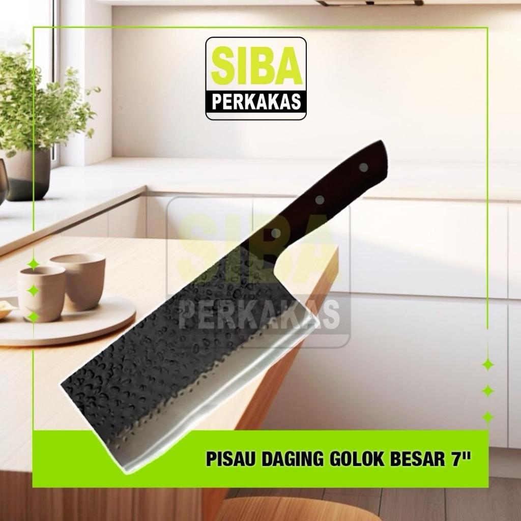 ￼Pisau Daging Golok Besar Piso 7" Pisau Dapur Chef Meat Knife Cleaver / Pisau Golok Besar Piso Stenl