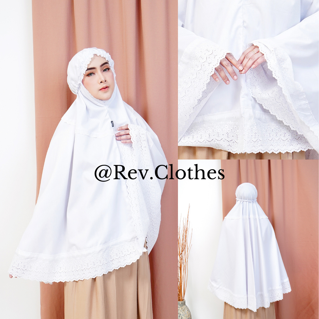 Bergo Putih Renda Jumbo Berkantong Perlengkapan Haji dan Umroh Wanita Dewasa Bahan Katun Niwies
