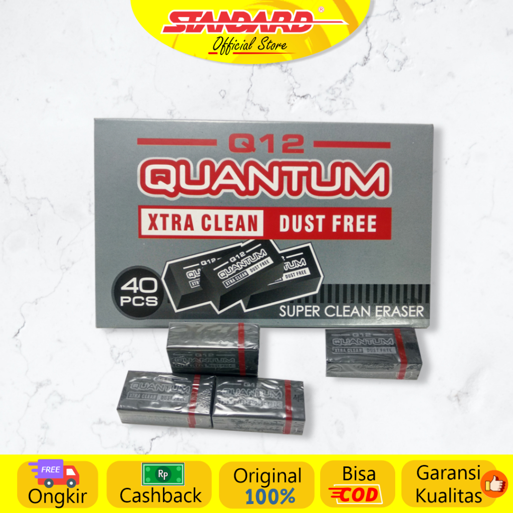 

Standard Quantum Eraser - Q12 Warna Hitam / Q10 Warna Putih Isi 40 Pcs ( Penghapus / Setip Pensil )