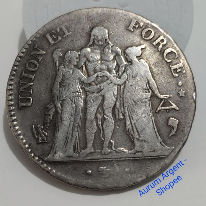 SAA.106-- 1 PC KOIN ASLI 5 FRANCS REPUBLIQUE FRANCAISE TH 1796. -- SILVER COIN --