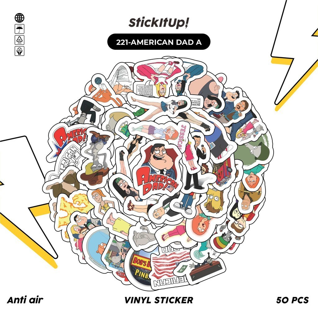 

COD✨ 50 Pcs Stiker Pack Graffiti Motif Kartun American dad Lucu Lucu Aesthetic Vynil Waterproof untuk Freebies Sticker Buku Journal Casing HP Laptop