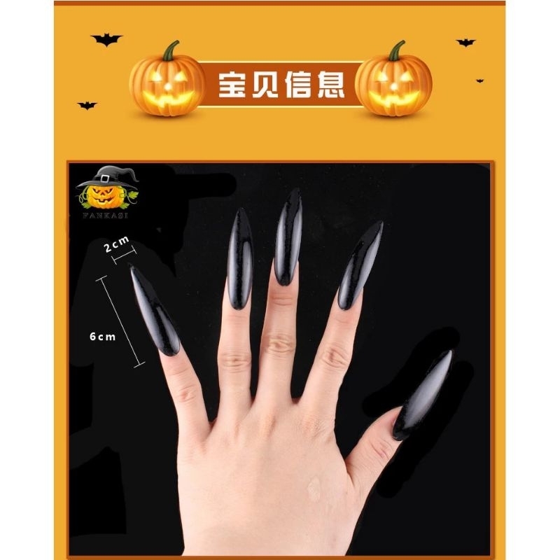 (BBH) Set kuku penyihir / kuku palsu panjang hitam/ kuku horor halloween / kuku palsu panjang / fake