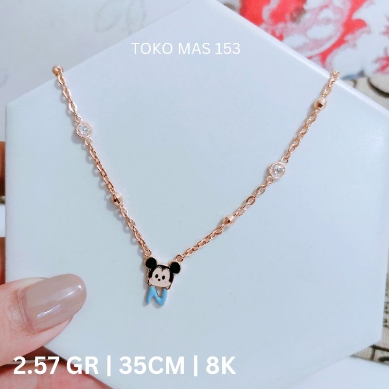 WAJIB TANYA STOK Realpict Kalung Koye Anak Berliontin Mickey Mouse Huruf N Emas Asli Kadar 8K