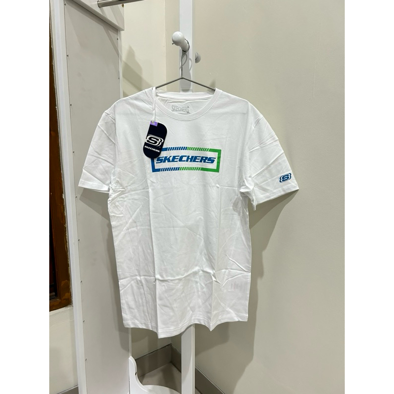 Kaos skechers men putih sale 70% ukuran L