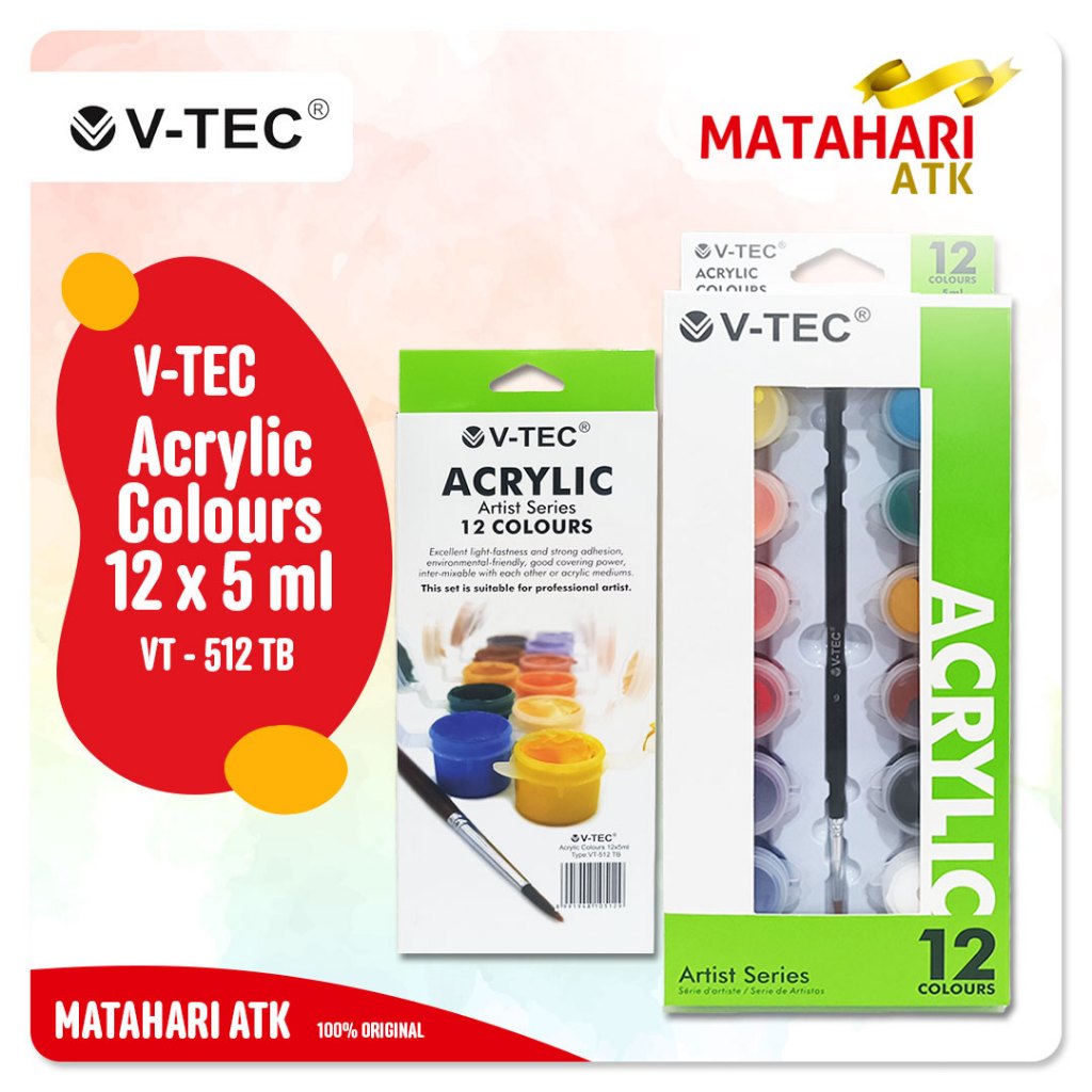

Cat Akrilik V-TEC VT-512 TB Acrylic Colours 12 Warna x 5 ML - Set VTEC / Acrylic Colour V Tec