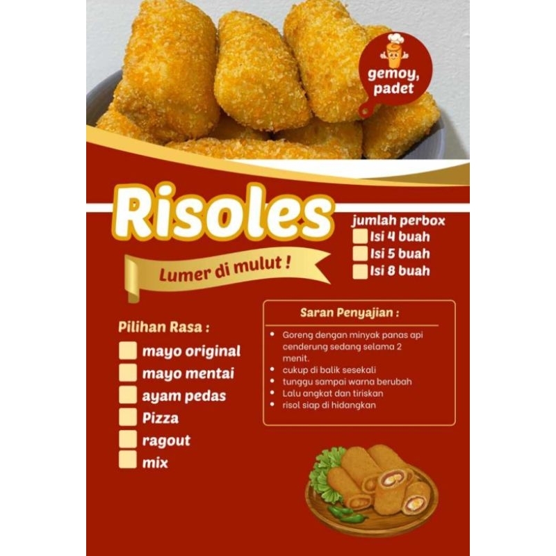 

Risoles Mayo Pedas/Original/Ayam suwir pedas/Ragout/pizza/saos mentai