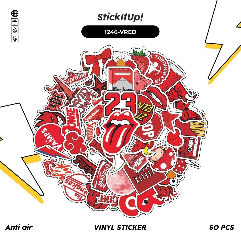 

COD✨ 100 Pcs Stiker VSCO Red Lucu Aesthetic Vynil Waterproof untuk Freebies Sticker Buku Journal Casing HP Laptop