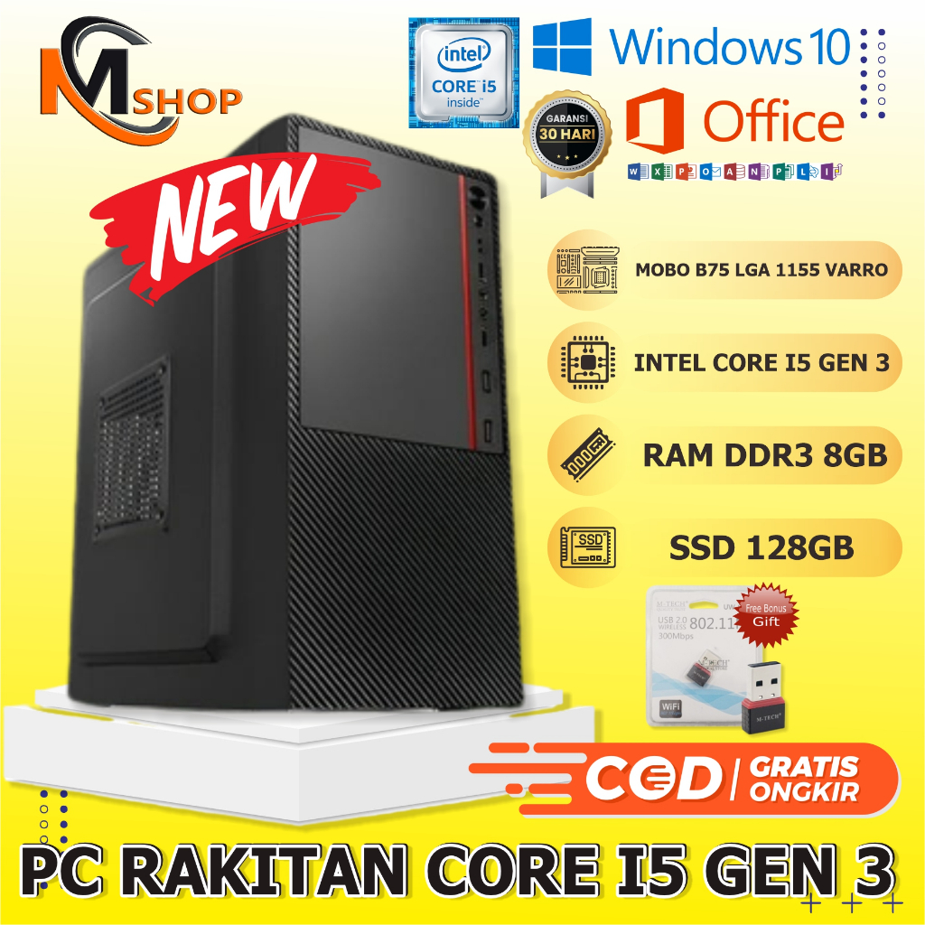 PC Rakitan CPU Komputer Core i3 / i5 / i7 Gen 3 8GB with SSD 128GB | Case Standard For Admin dan Off