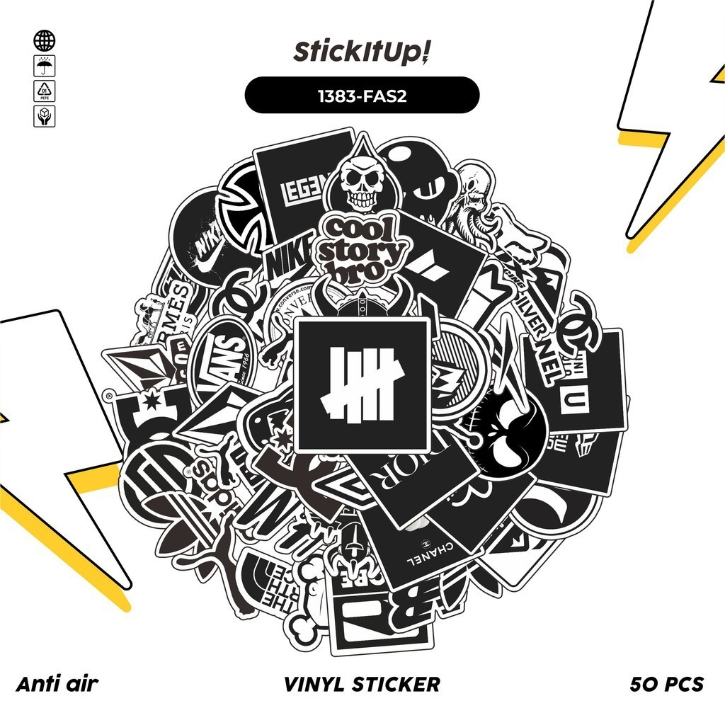 

COD✨ 100 Pcs Stiker Pack Classical Fashion Brand B&W v2 Lucu Aesthetic Vynil Waterproof untuk Freebies Sticker Buku Journal Casing HP Laptop