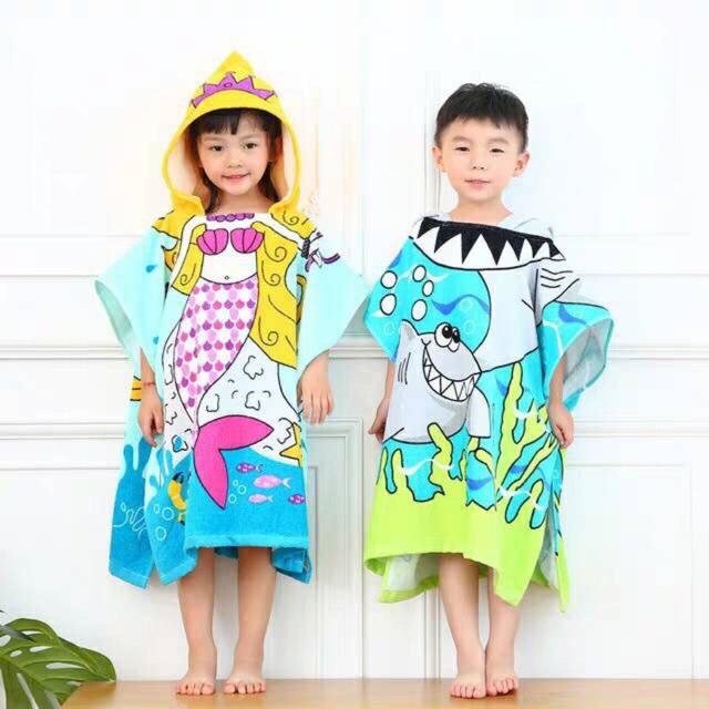 Handuk  renang Hoodie Poncho / Ponco Anak Karakter Hoodie Towel Kimono Lucu Motif Dixon