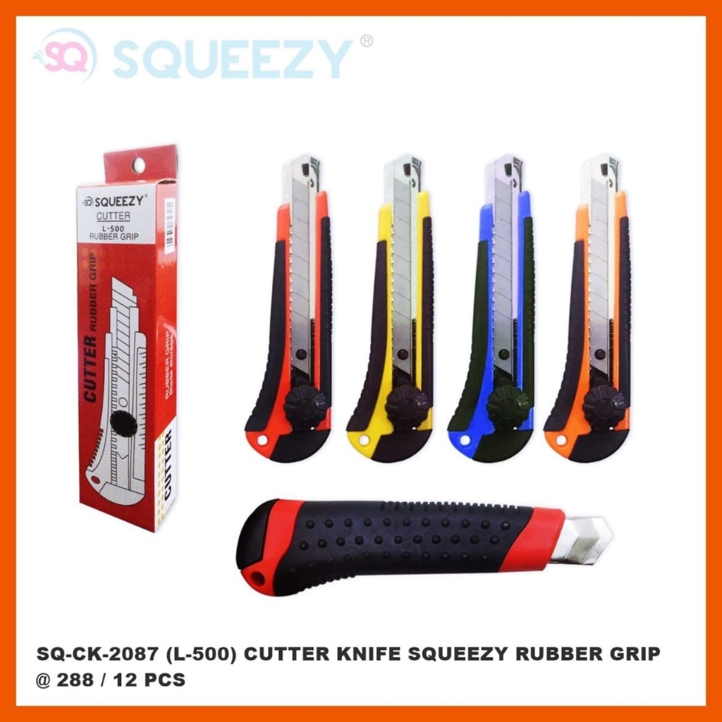 

[1 Pcs] Pisau Cutter Squeezy L-500 / Alat Potong Pemotong / Handy Cutter Rubber Grip Squeezy L-500
