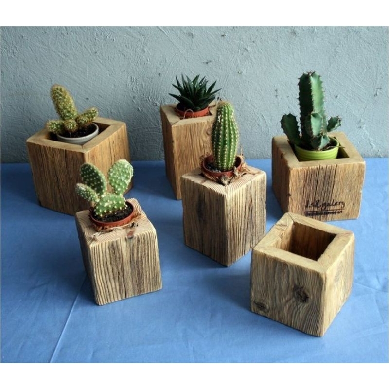 Pot Kaktus/Pot Vas Bunga Kayu Jati