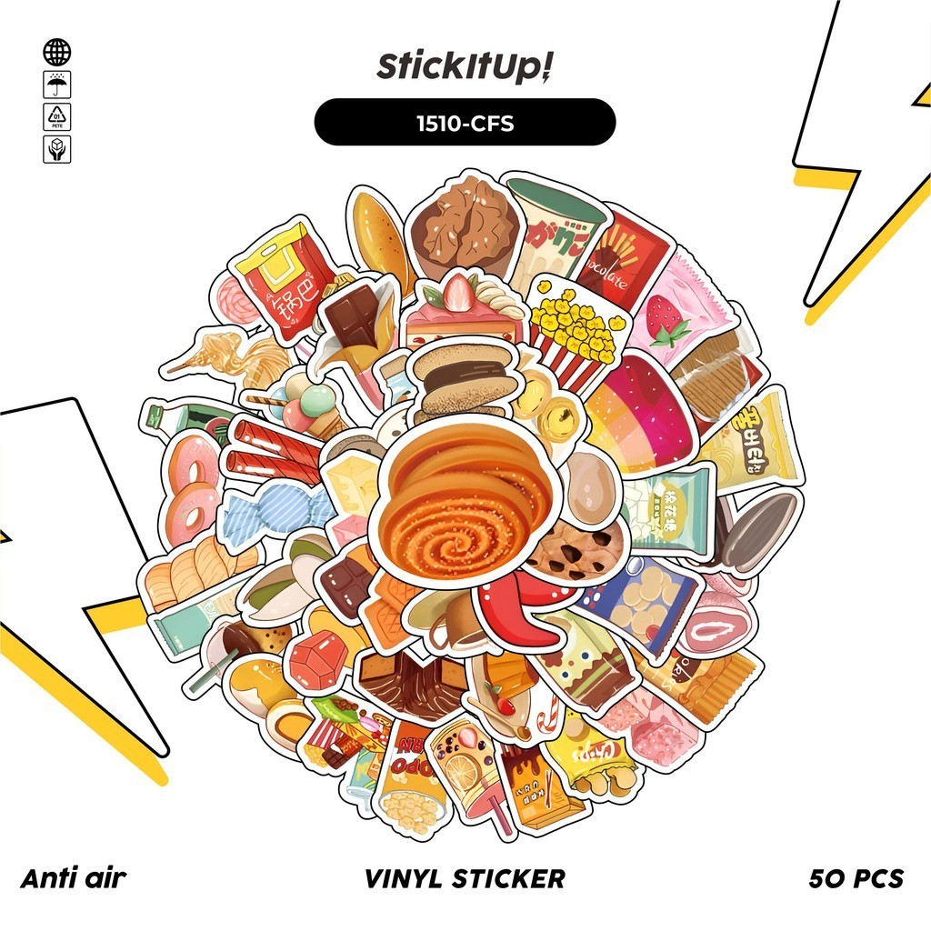 

COD✨ 100 Pcs Stiker Pack Casual Food Snack Lucu Aesthetic Vynil Waterproof untuk Freebies Sticker Buku Journal Casing HP Laptop