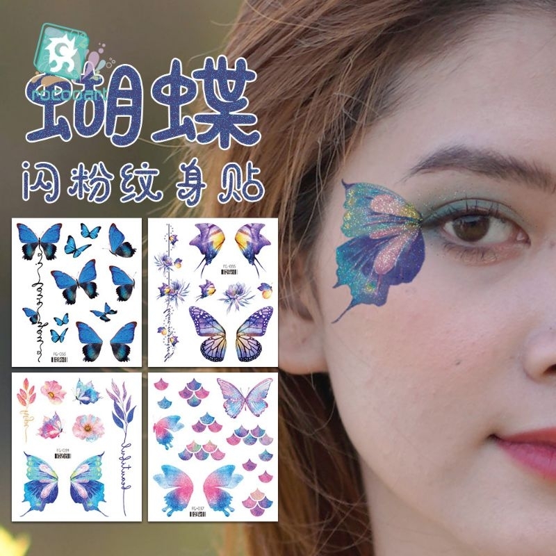 [READY COD] Stiker Tato Berkilau Sayap Kupu-kupu Peri Tahan Air Mata Wajah Tangan Seni Tubuh Tato Pa