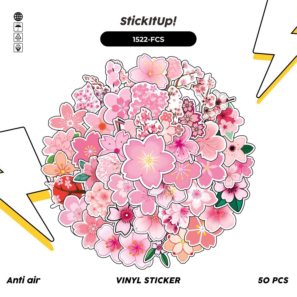 

COD✨ 100 Pcs Stiker Pack Cherry Sakura Lucu Aesthetic Vynil Waterproof untuk Freebies Sticker Buku Journal Casing HP Laptop