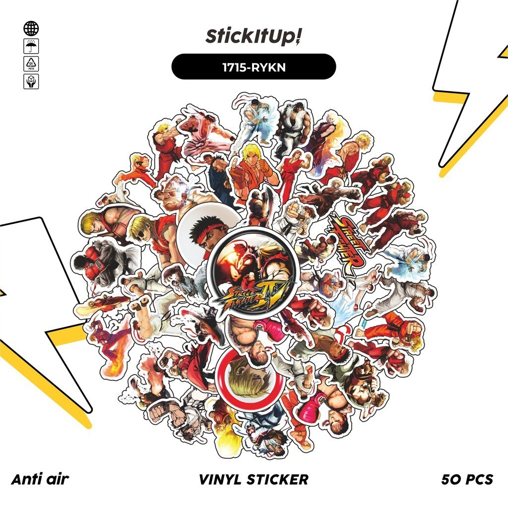 

COD✨ 100 Pcs Stiker Pack STREETFIGHTER CHARACTER RYU AND KEN Lucu Aesthetic Vynil Waterproof untuk Freebies Sticker Buku Journal Casing HP Laptop