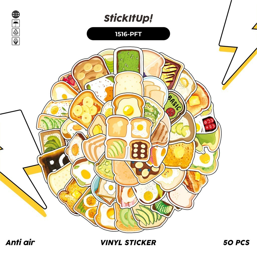

COD✨ 100 Pcs Stiker Pack Piece Funny Toast Lucu Aesthetic Vynil Waterproof untuk Freebies Sticker Buku Journal Casing HP Laptop