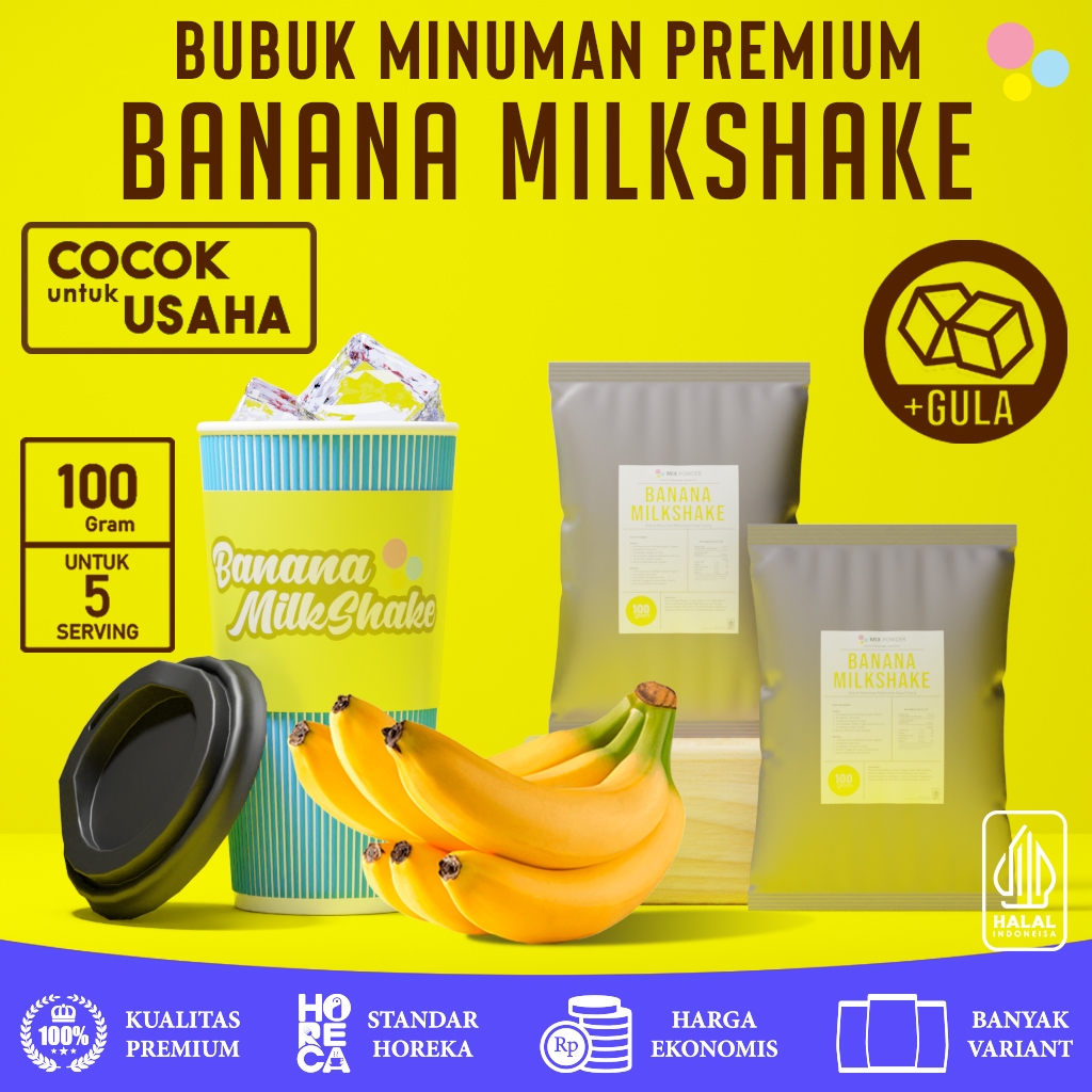 

Mix Powder Banana Milkshake Bubuk Minuman Rasa Pisang Based Milk Shake Instan Drink Kemasan 100 Gram