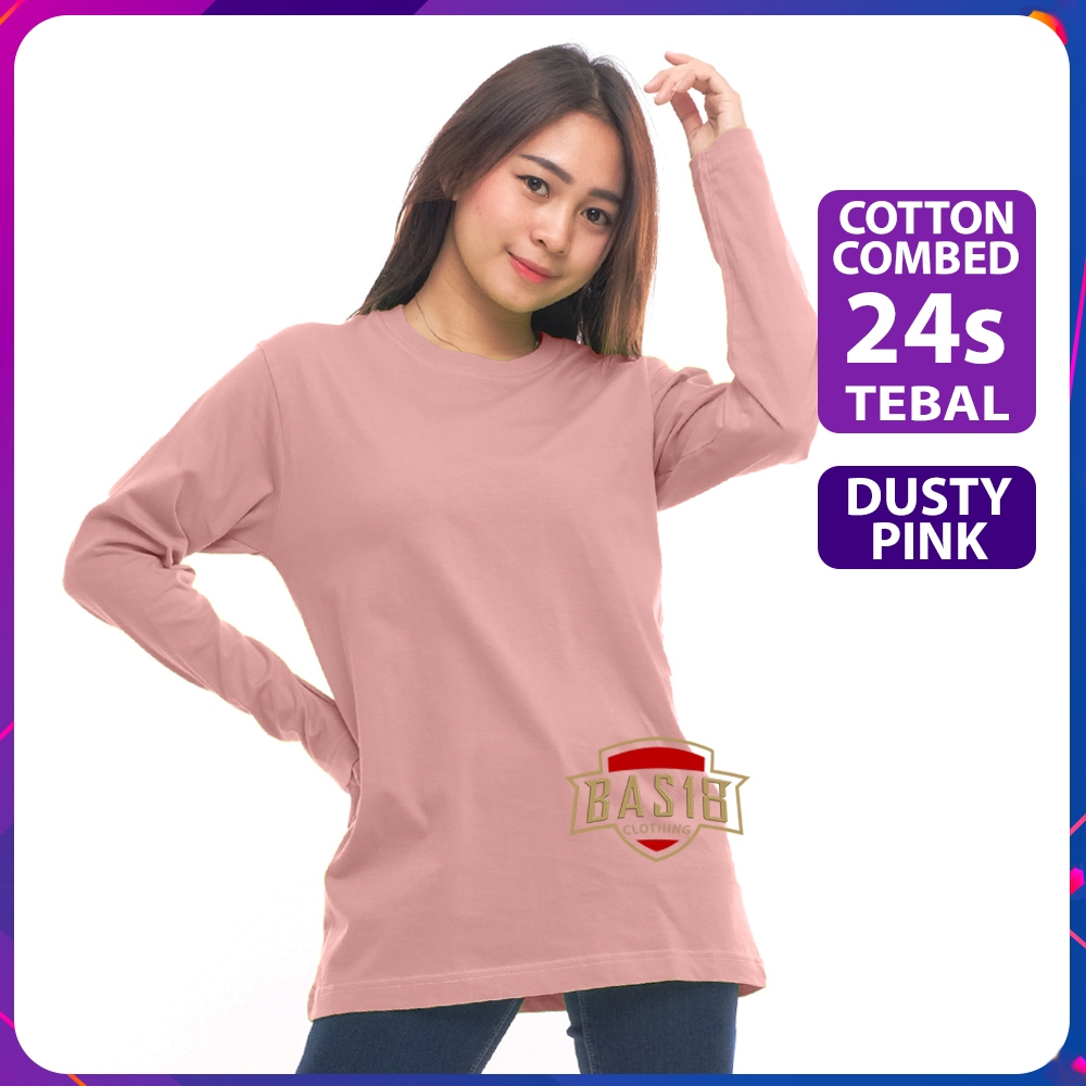 Kaos Polos 24s Cotton Combed Premium Asli Dusty Pink Lengan Panjang